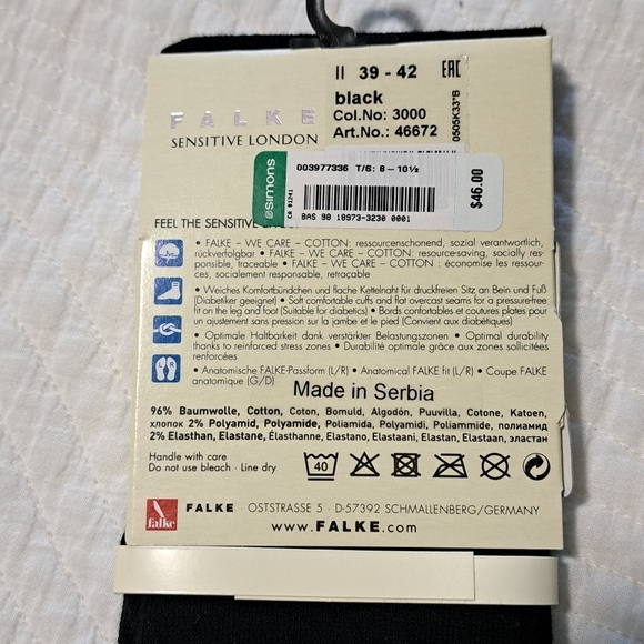Falke Socks | Falke Sensitive London | Black Pressure Free Top | Size 8- 10.5 - Picture 6 of 7